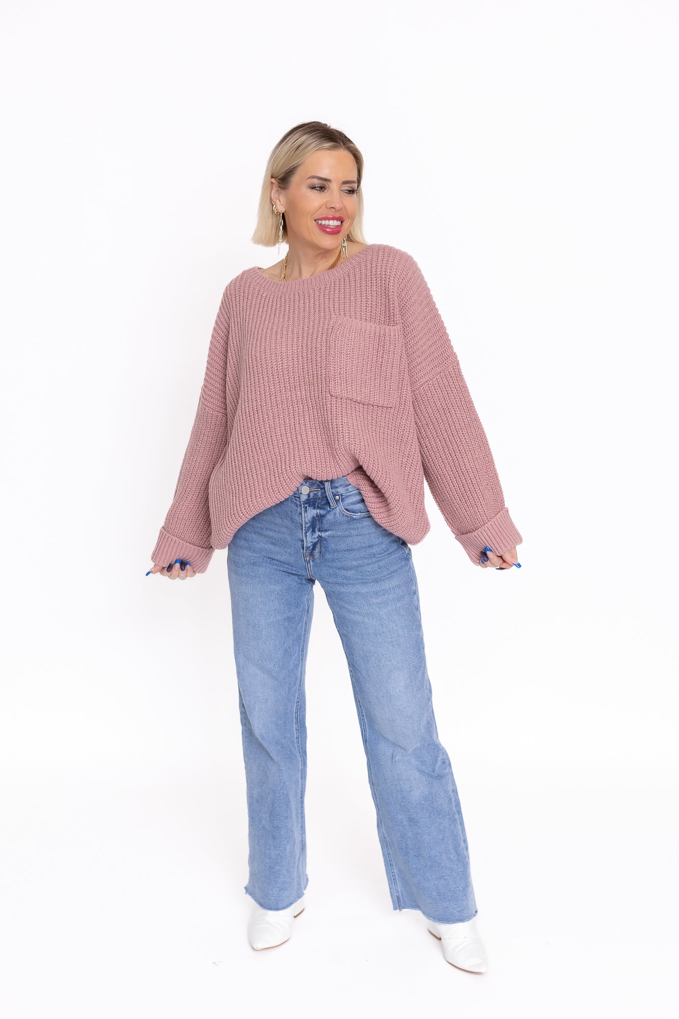 Back To Bliss Oversized Bell Sleeve Sweater Mauve Pink -T142