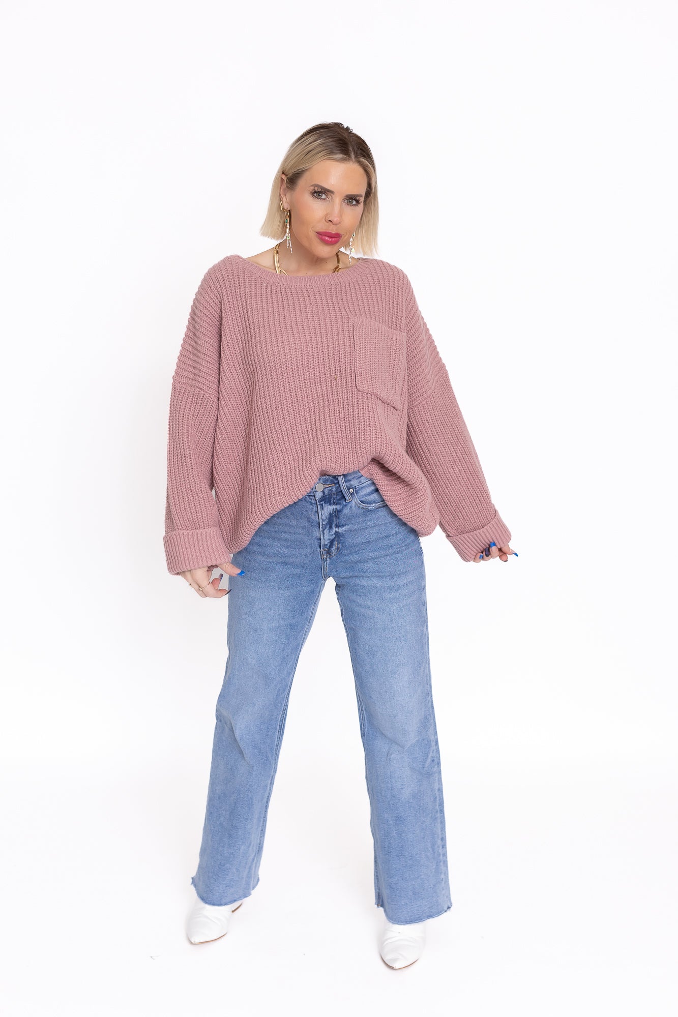 Back To Bliss Oversized Bell Sleeve Sweater Mauve Pink -T142