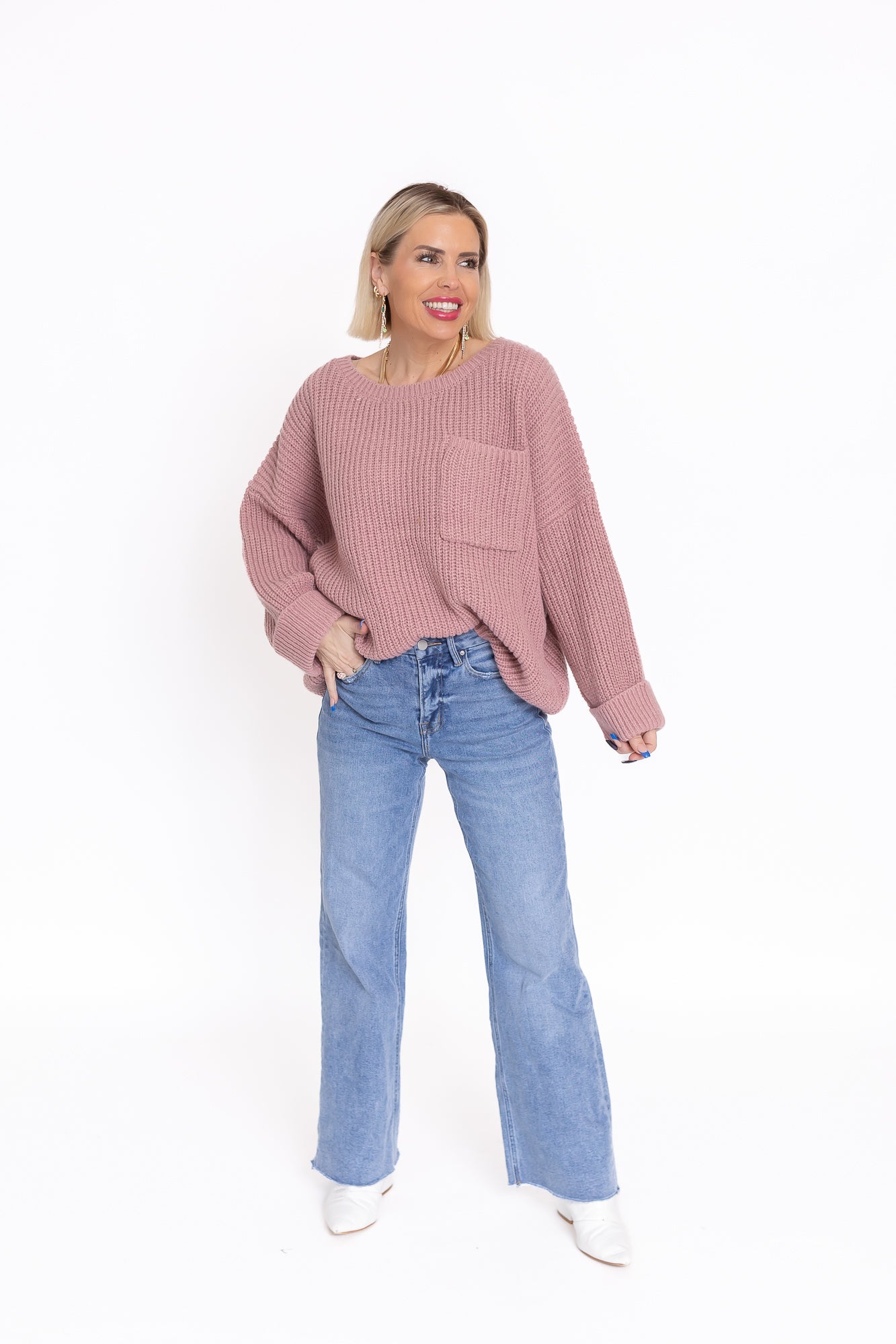 Back To Bliss Oversized Bell Sleeve Sweater Mauve Pink -T142