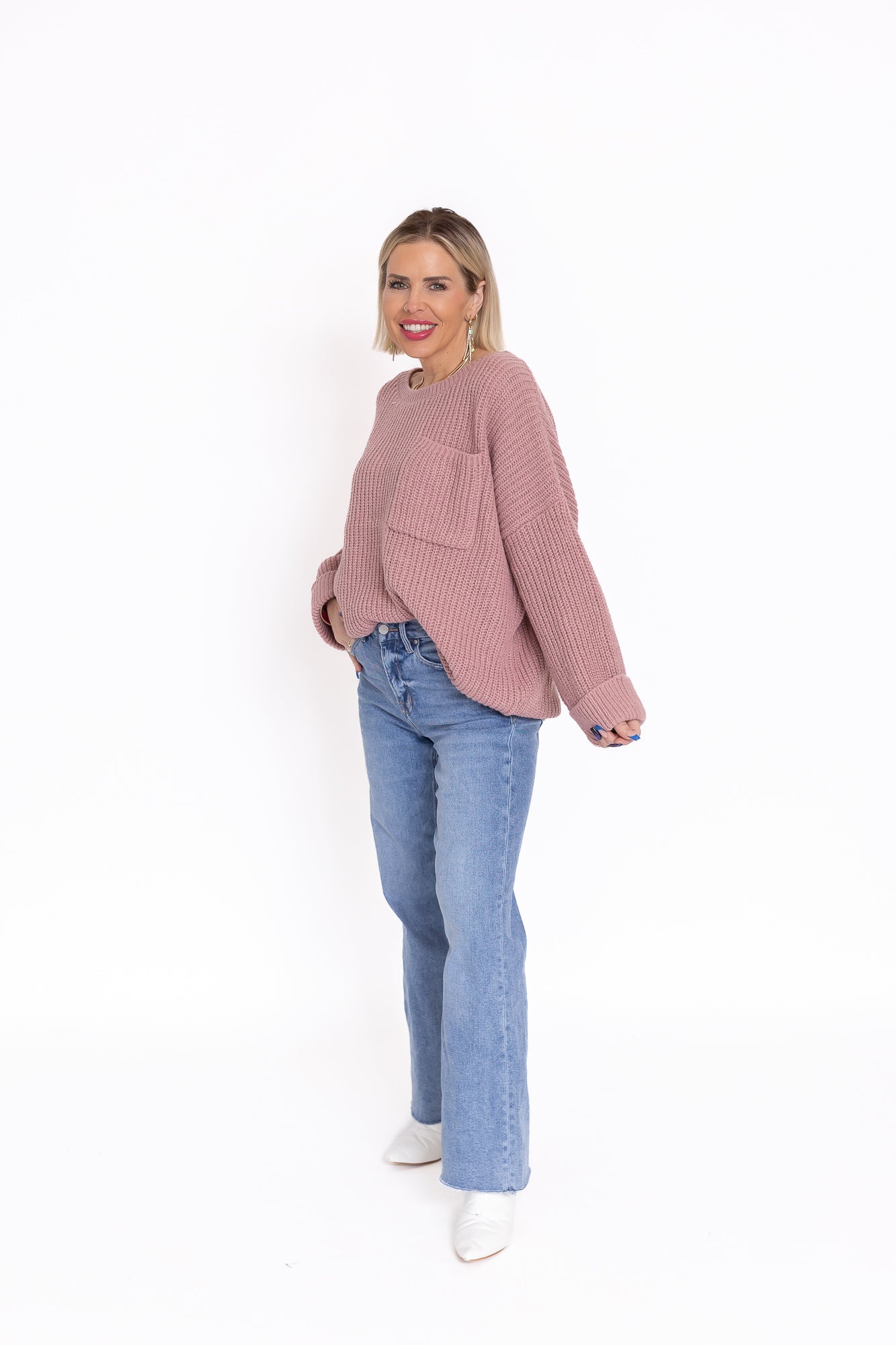 Back To Bliss Oversized Bell Sleeve Sweater Mauve Pink -T142