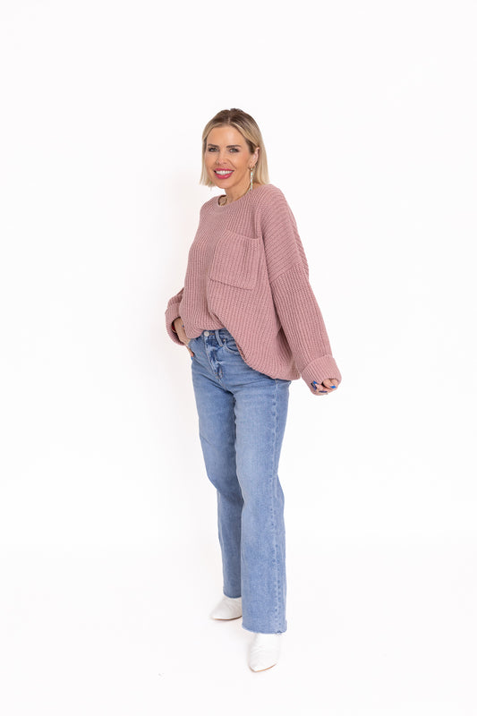 Back To Bliss Oversized Bell Sleeve Sweater Mauve Pink -T142