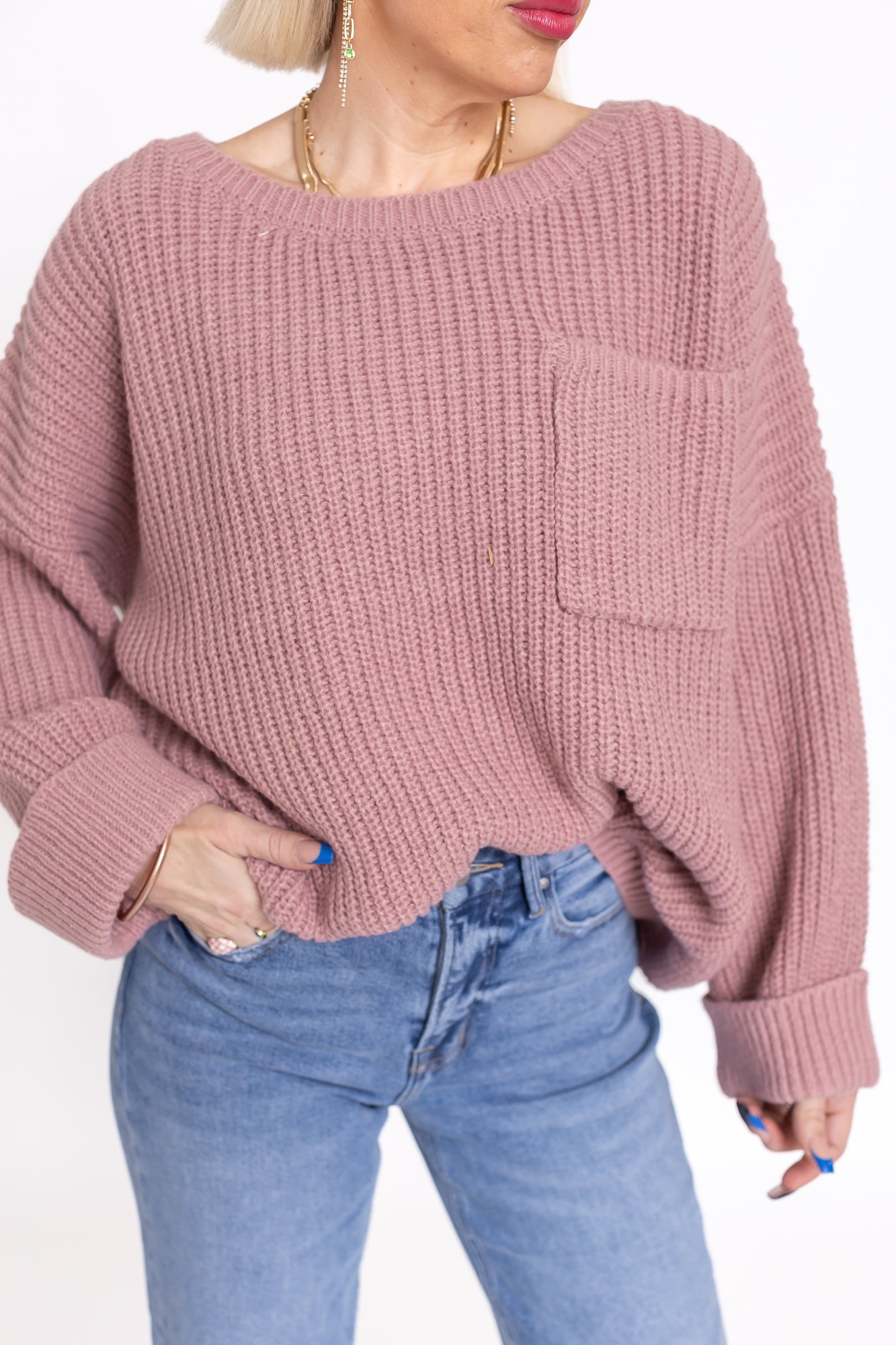 Back To Bliss Oversized Bell Sleeve Sweater Mauve Pink -T142