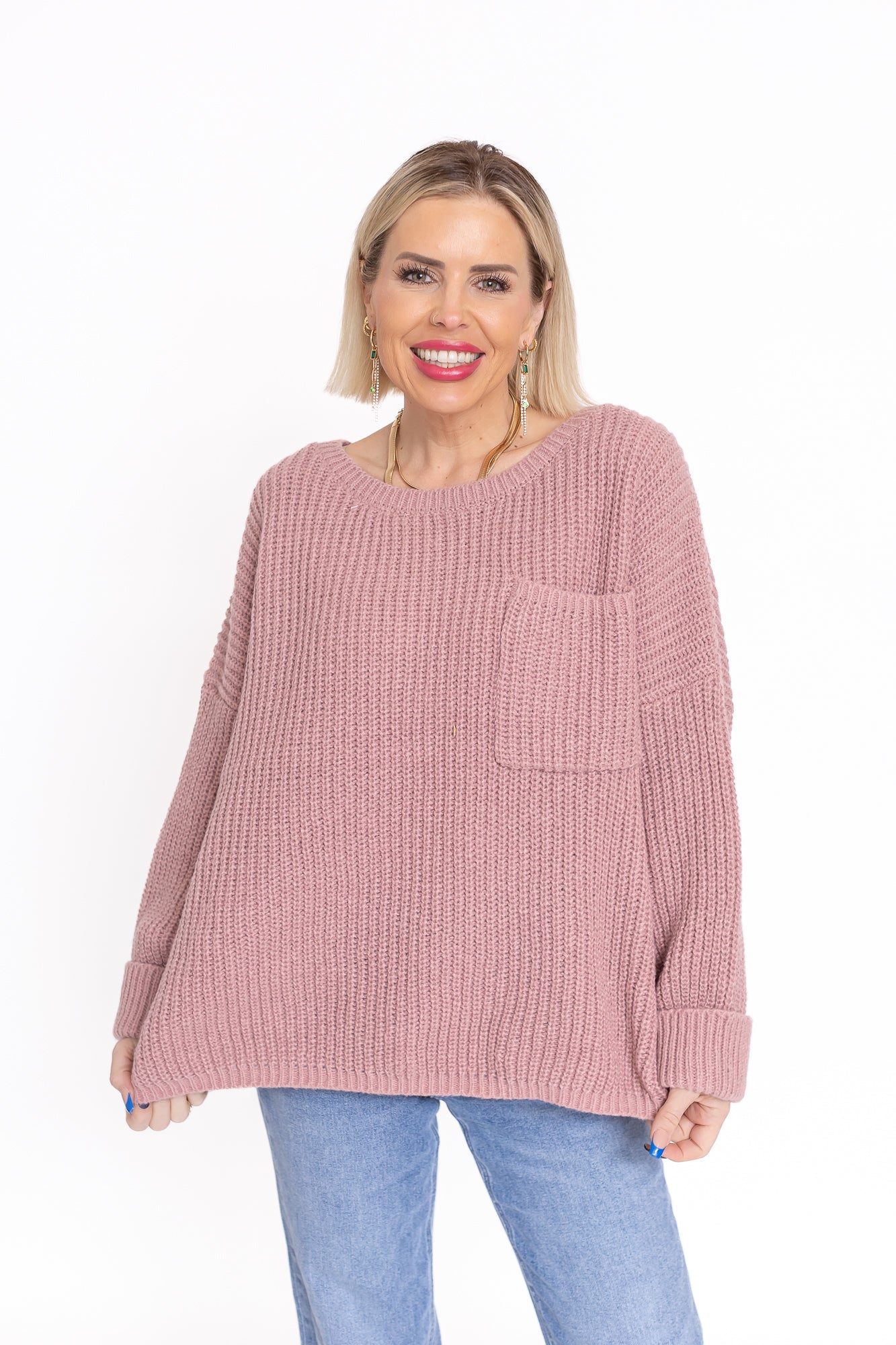 Back To Bliss Oversized Bell Sleeve Sweater Mauve Pink -T142