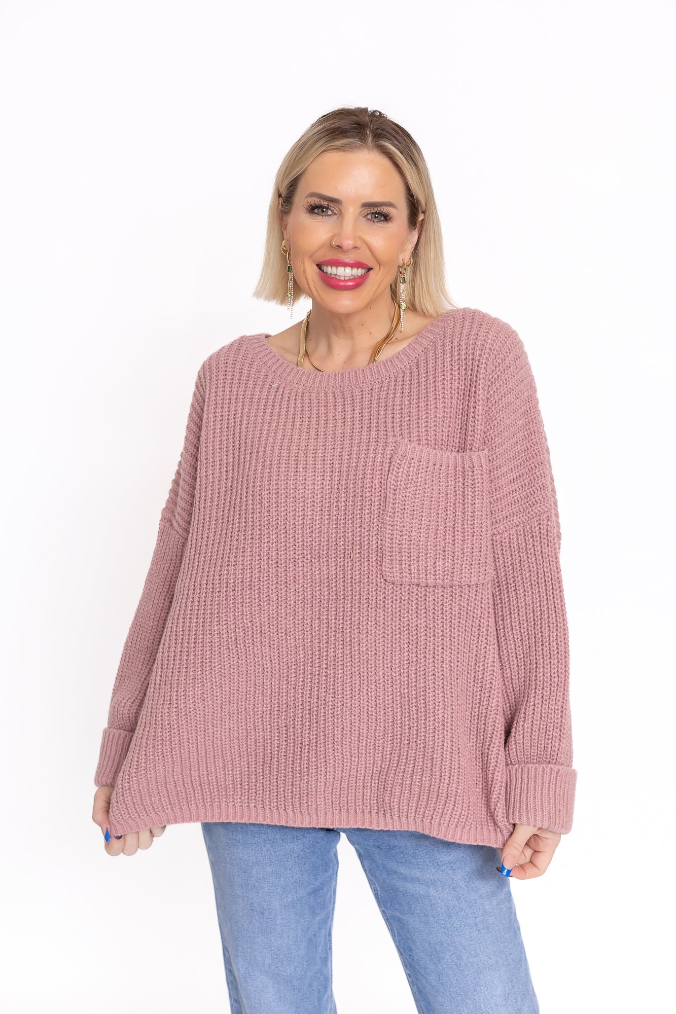 Back To Bliss Oversized Bell Sleeve Sweater Mauve Pink -T142