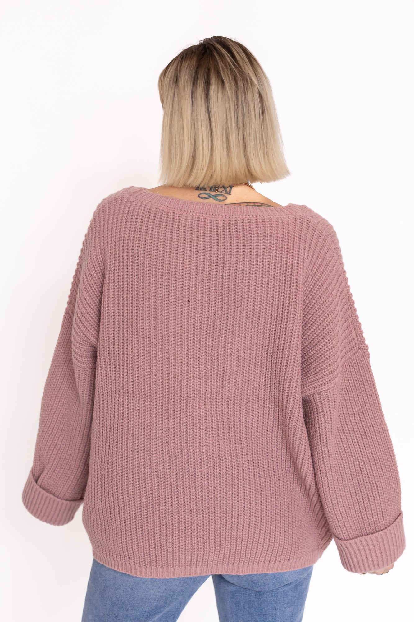 Back To Bliss Oversized Bell Sleeve Sweater Mauve Pink -T142