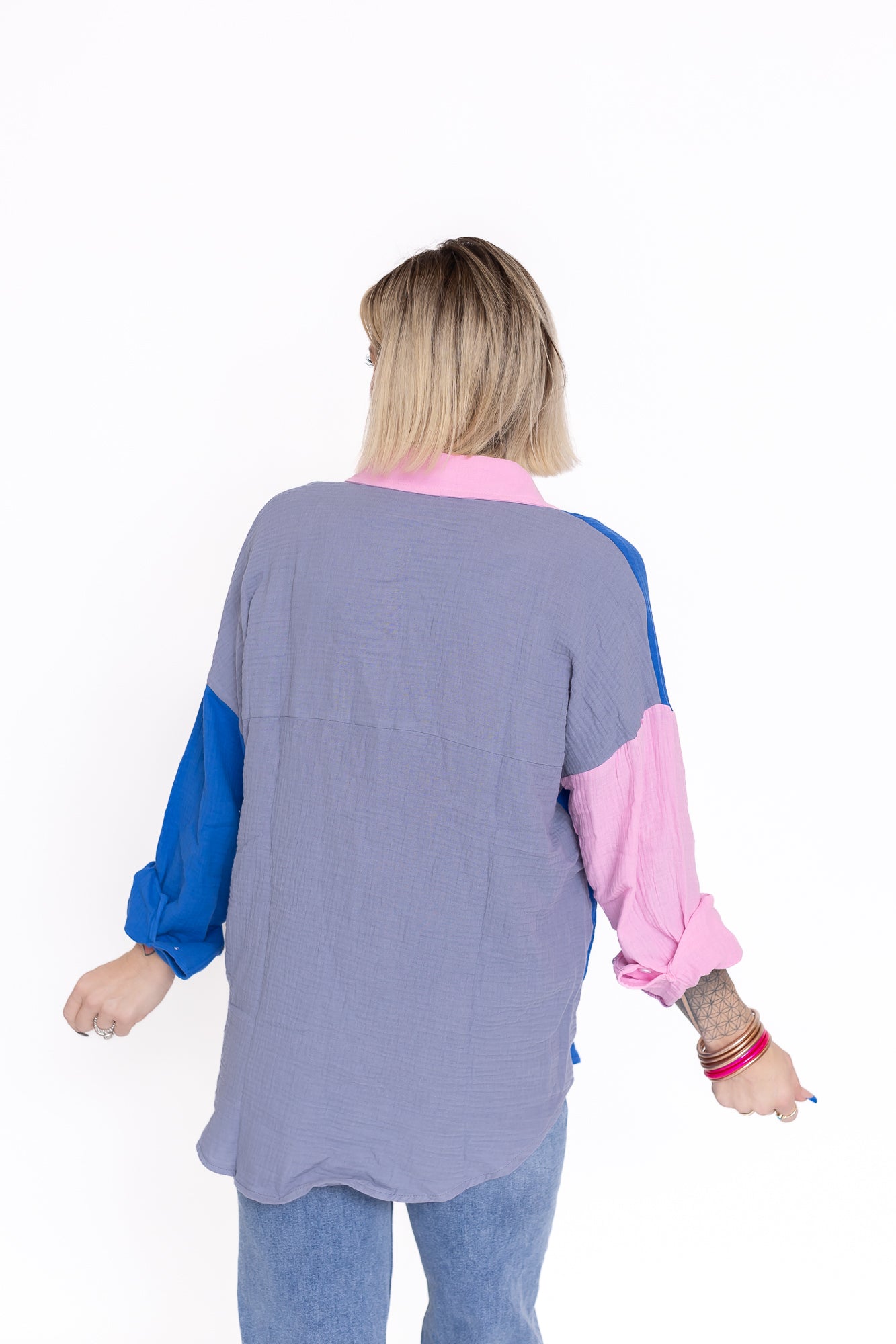 Happy Day Color Block Button Up Blouse -T140