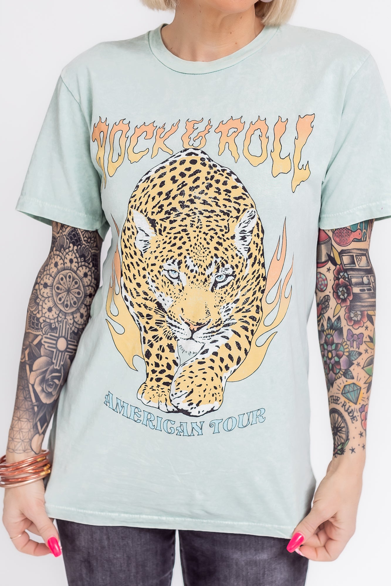 American Tour Tiger Mint Mineral Wash Graphic Tee - T103