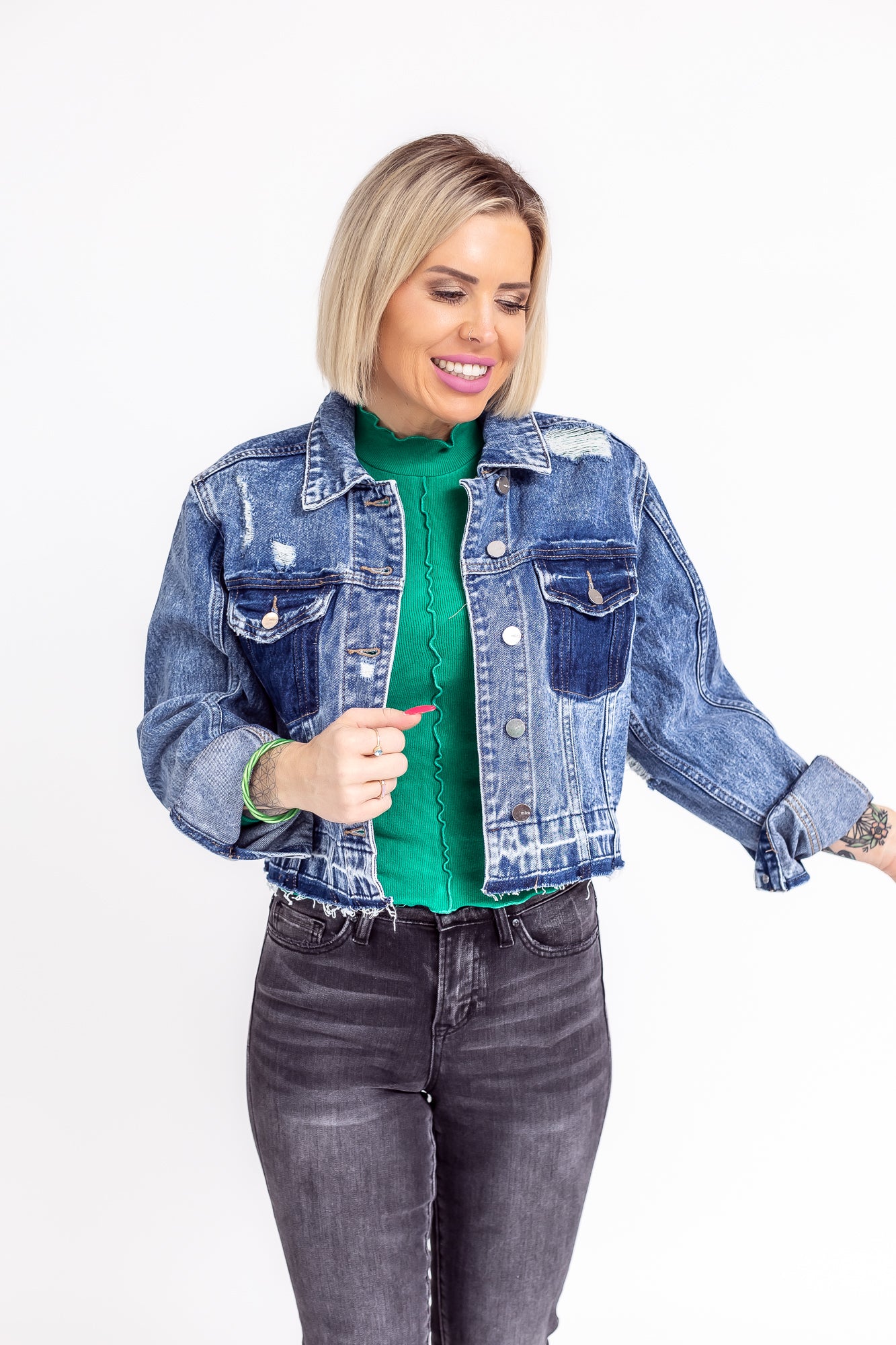 Dare Devil  Boyfriend Crop Denim Jacket -J13