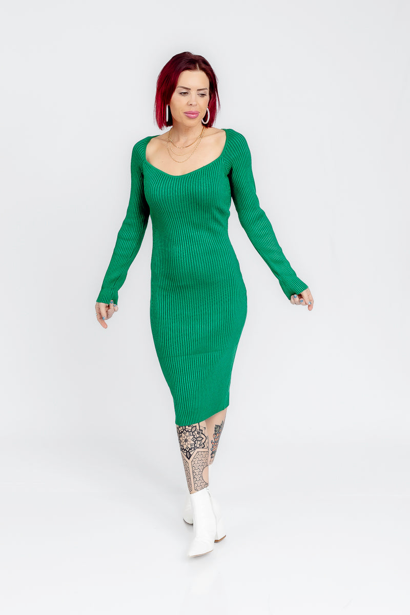 High Class Kelly Green Midi Dress- D10