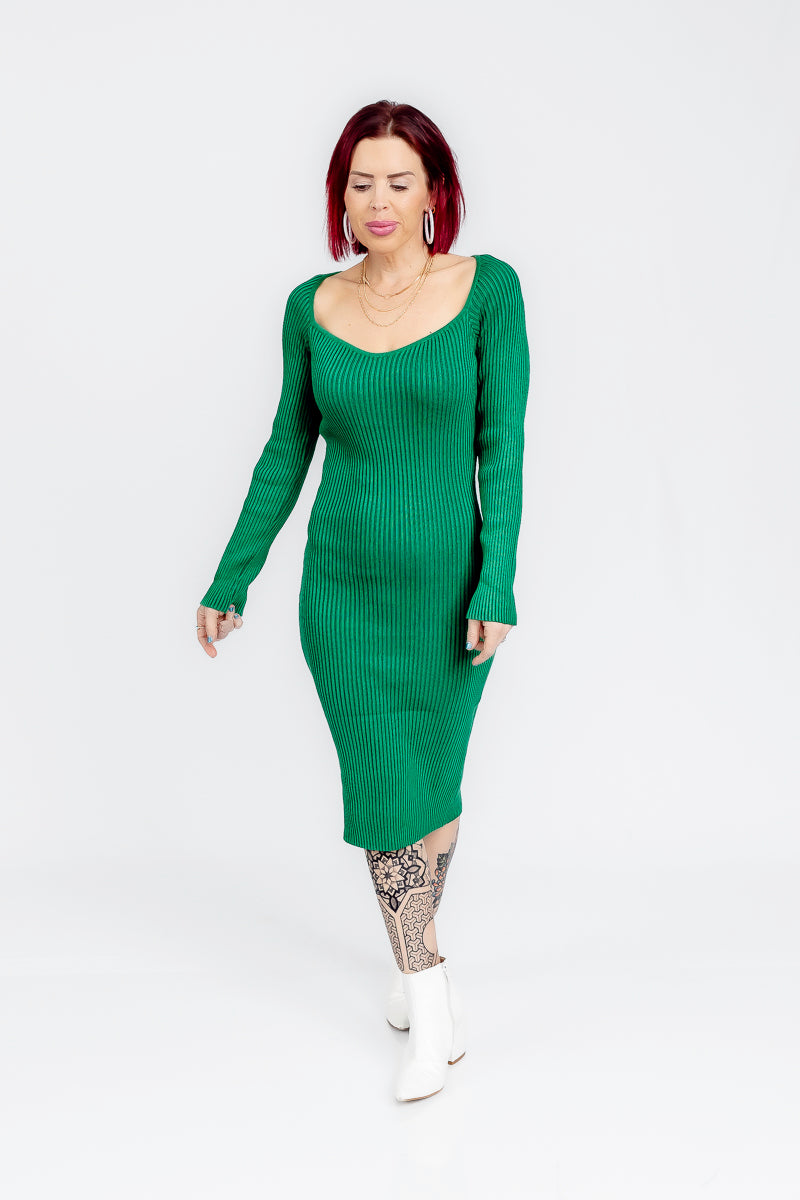 High Class Kelly Green Midi Dress- D10