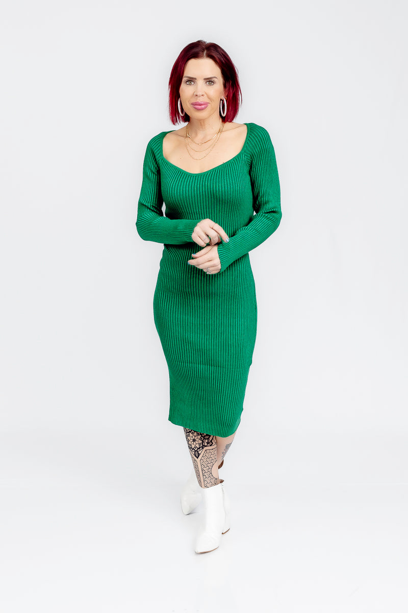 High Class Kelly Green Midi Dress- D10