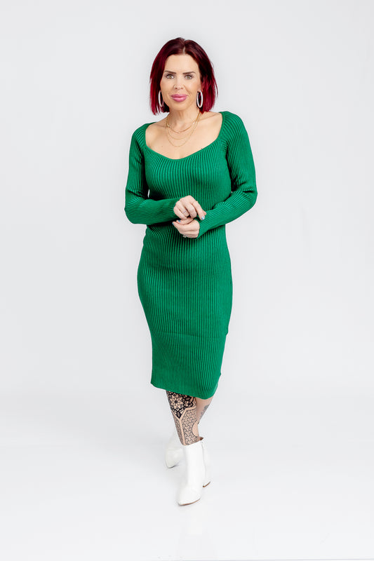 High Class Kelly Green Midi Dress- D10