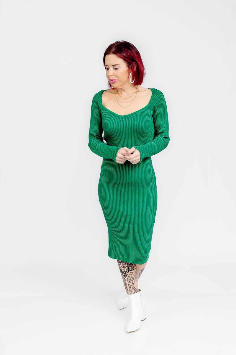 High Class Kelly Green Midi Dress- D10