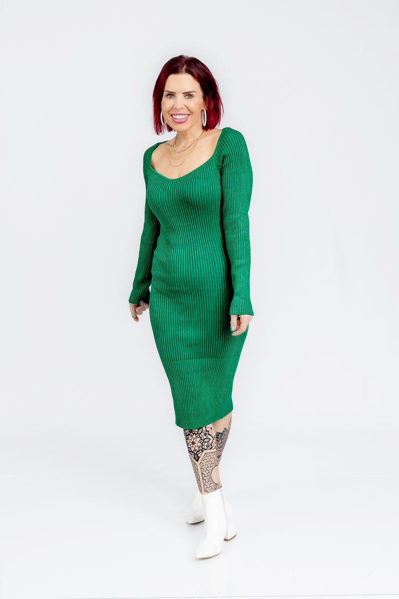 High Class Kelly Green Midi Dress- D10