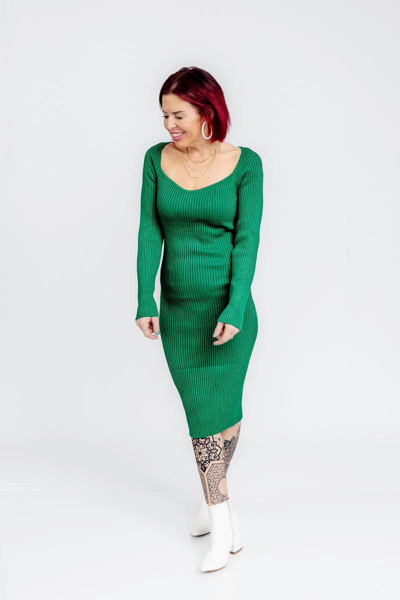 High Class Kelly Green Midi Dress- D10