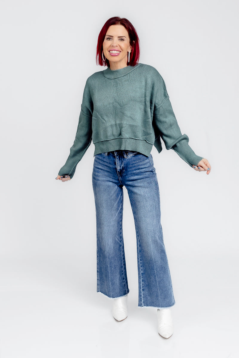 Blissfully Teal Cropped Sweater- T181