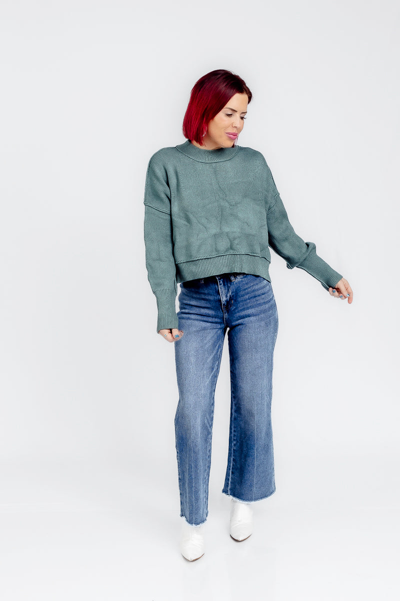 Blissfully Teal Cropped Sweater- T181