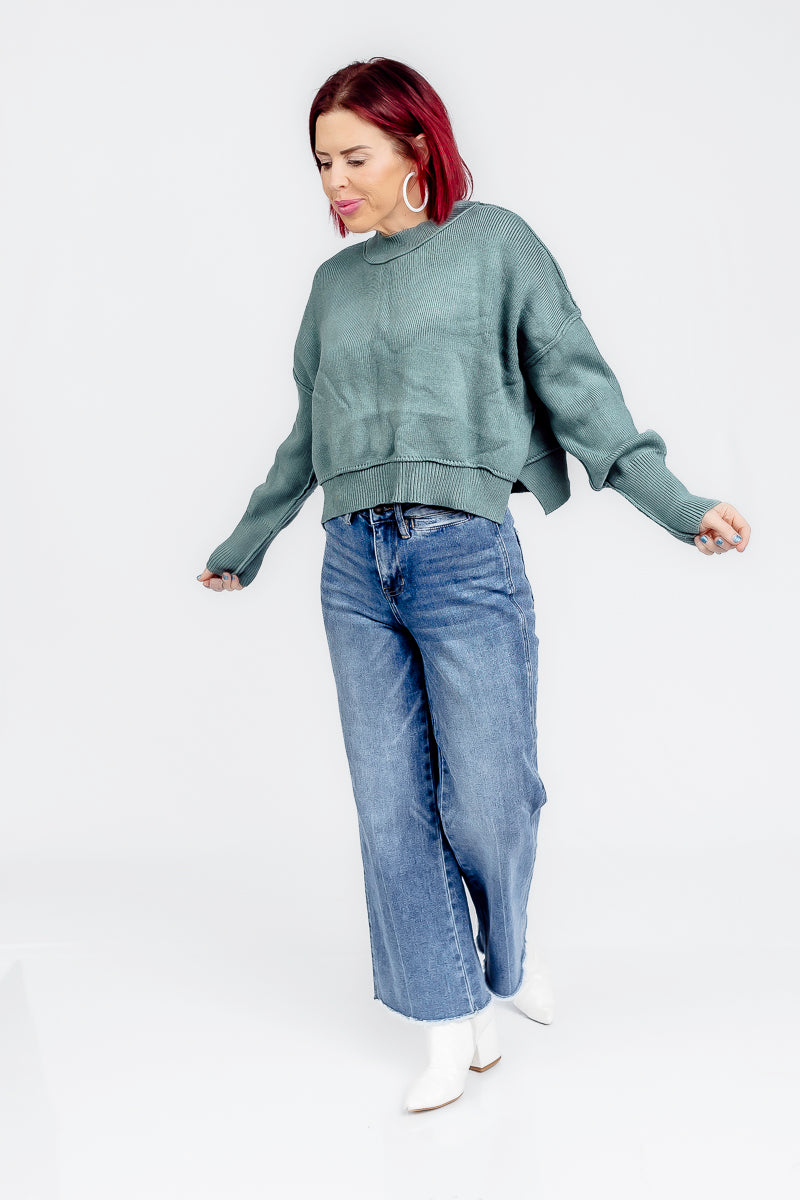 Blissfully Teal Cropped Sweater- T181