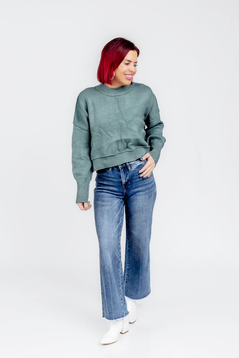 Blissfully Teal Cropped Sweater- T181