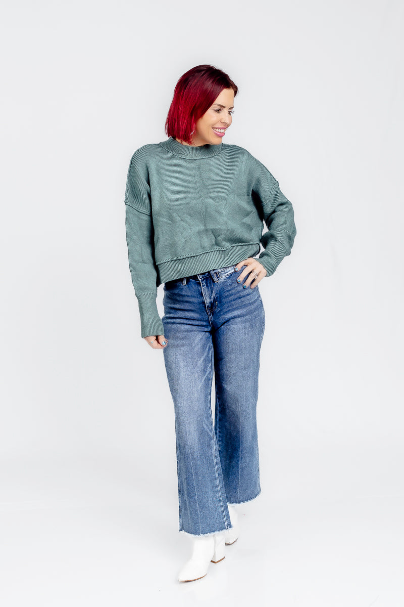 Blissfully Teal Cropped Sweater- T181