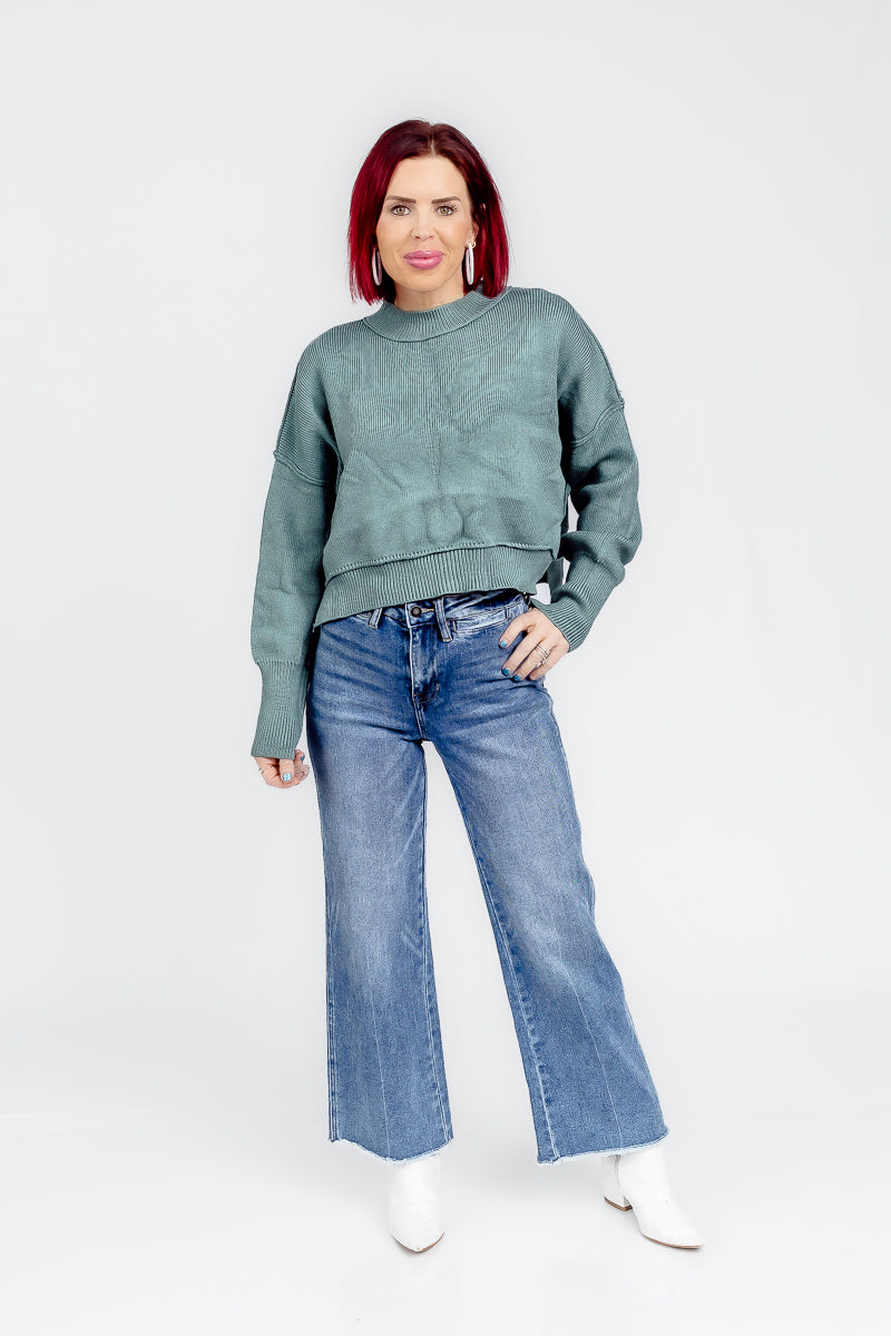 Blissfully Teal Cropped Sweater- T181