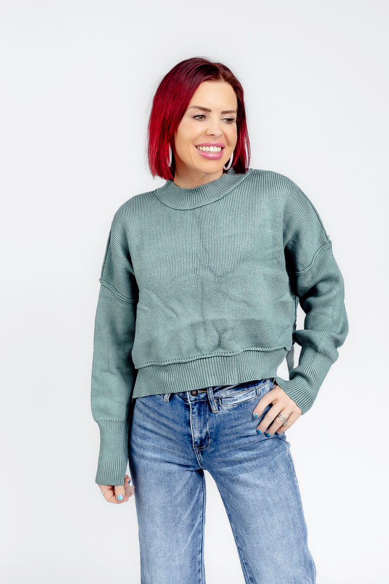 Blissfully Teal Cropped Sweater- T181