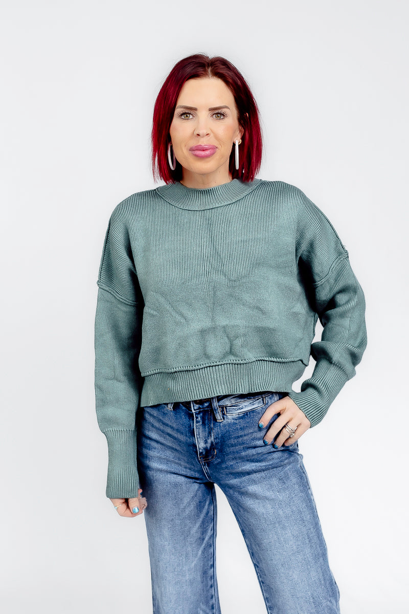 Blissfully Teal Cropped Sweater- T181