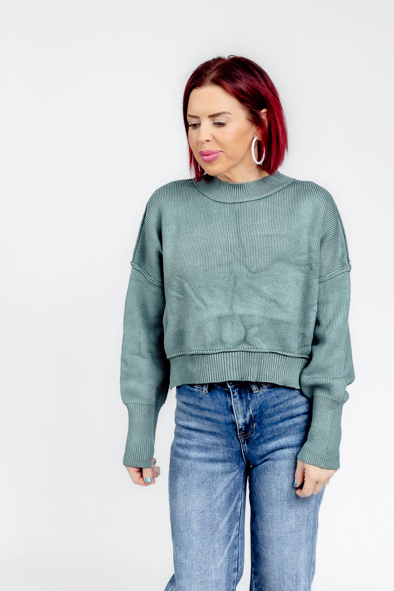 Blissfully Teal Cropped Sweater- T181