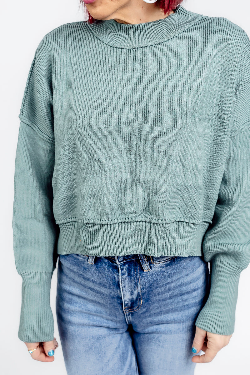 Blissfully Teal Cropped Sweater- T181