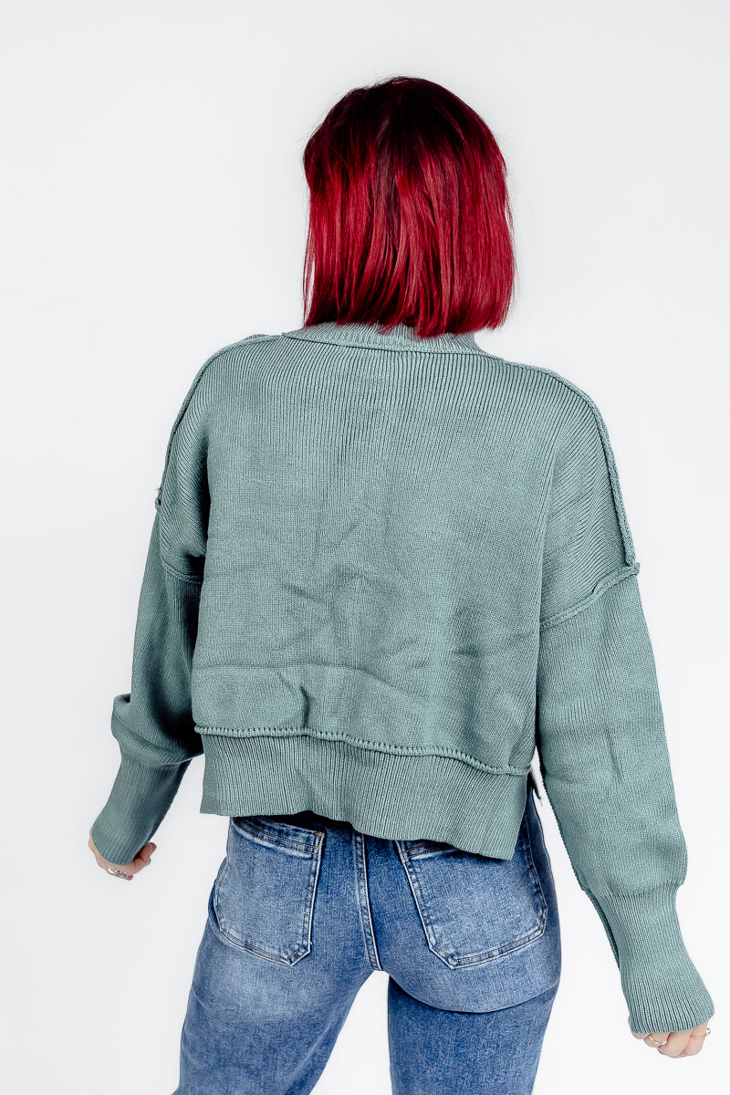 Blissfully Teal Cropped Sweater- T181