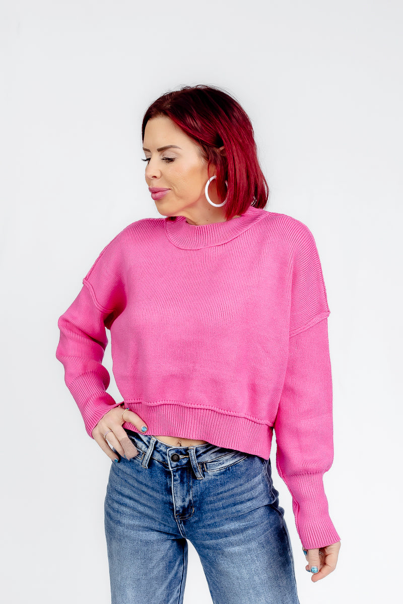 Blissfully Bubble Gum Cropped Sweater- T187