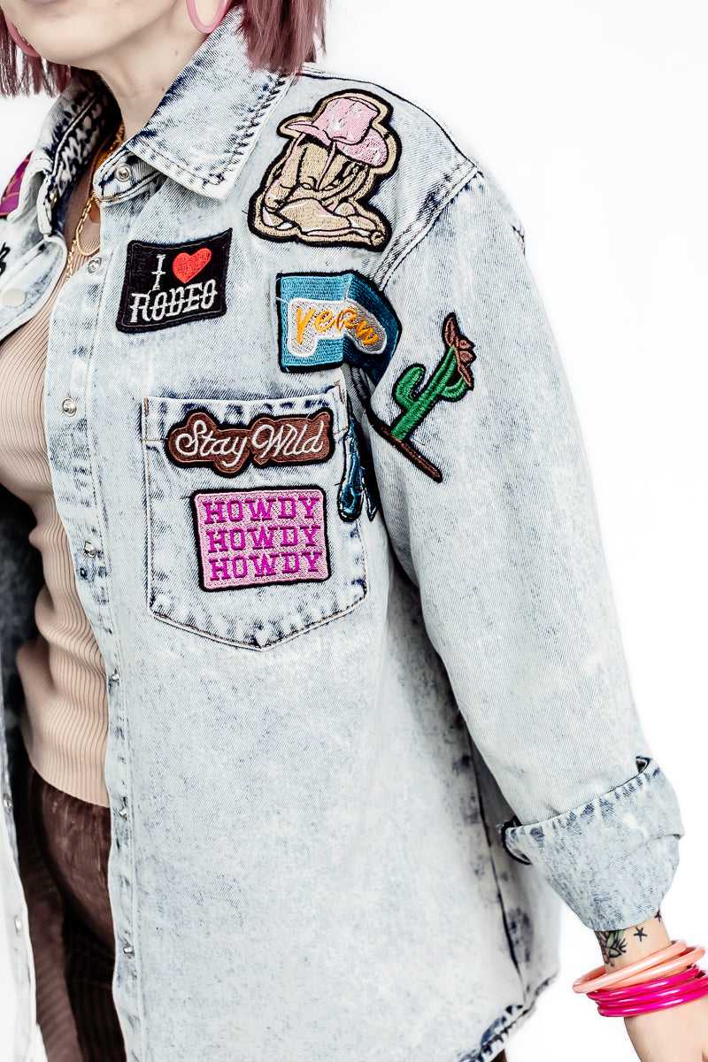 Modern Cowgirl Patchwork Light Denim Jacket -J28