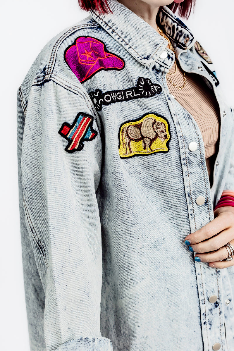 Modern Cowgirl Patchwork Light Denim Jacket -J28