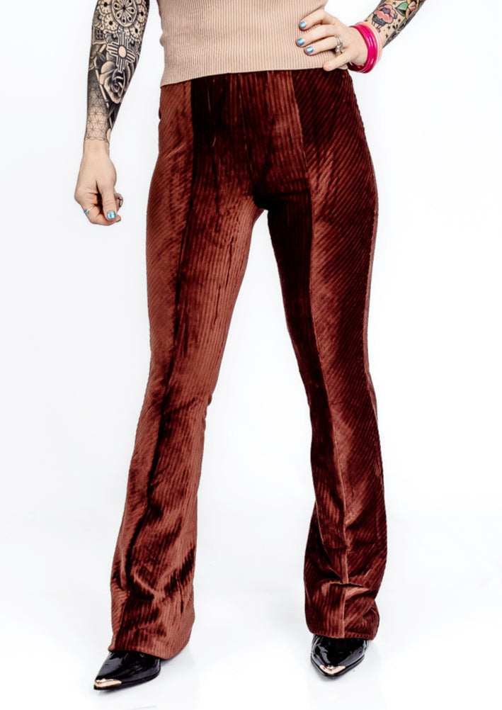 Walk The Runway Velvet Flare Mocha Pant- P43