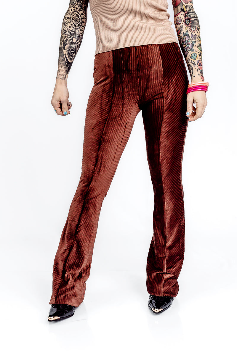 Walk The Runway Velvet Flare Mocha Pant- P43