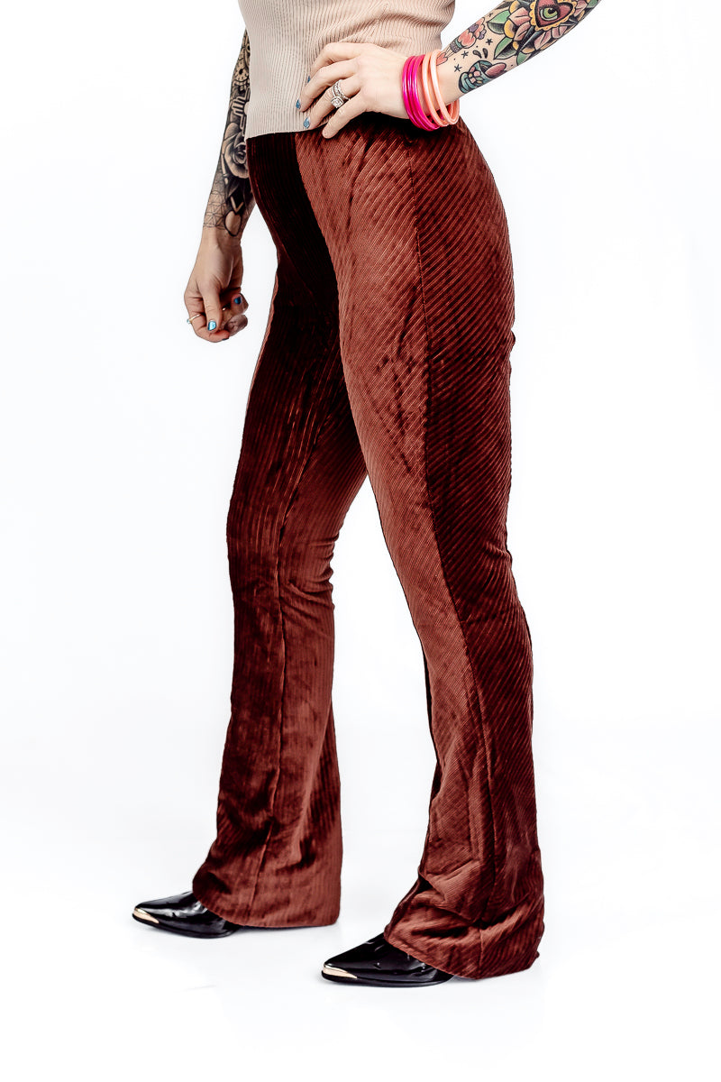 Walk The Runway Velvet Flare Mocha Pant- P43