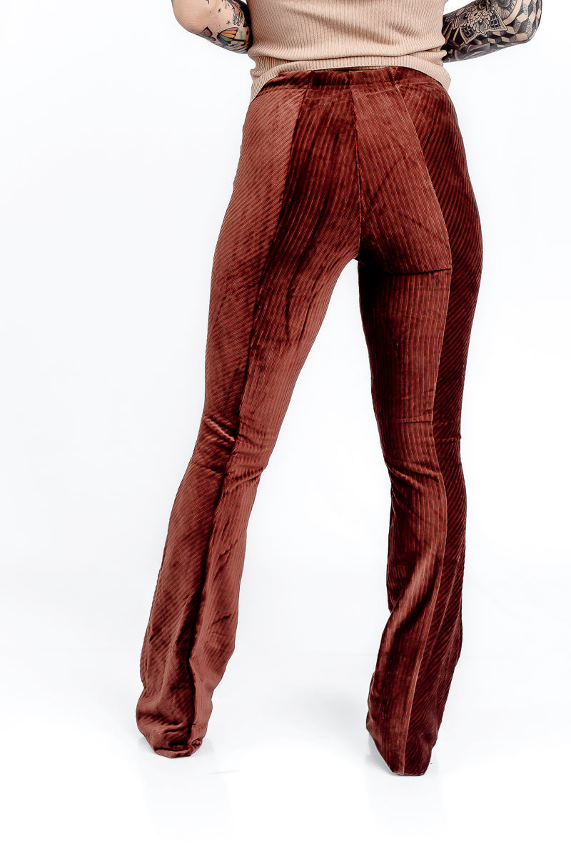 Walk The Runway Velvet Flare Mocha Pant- P43