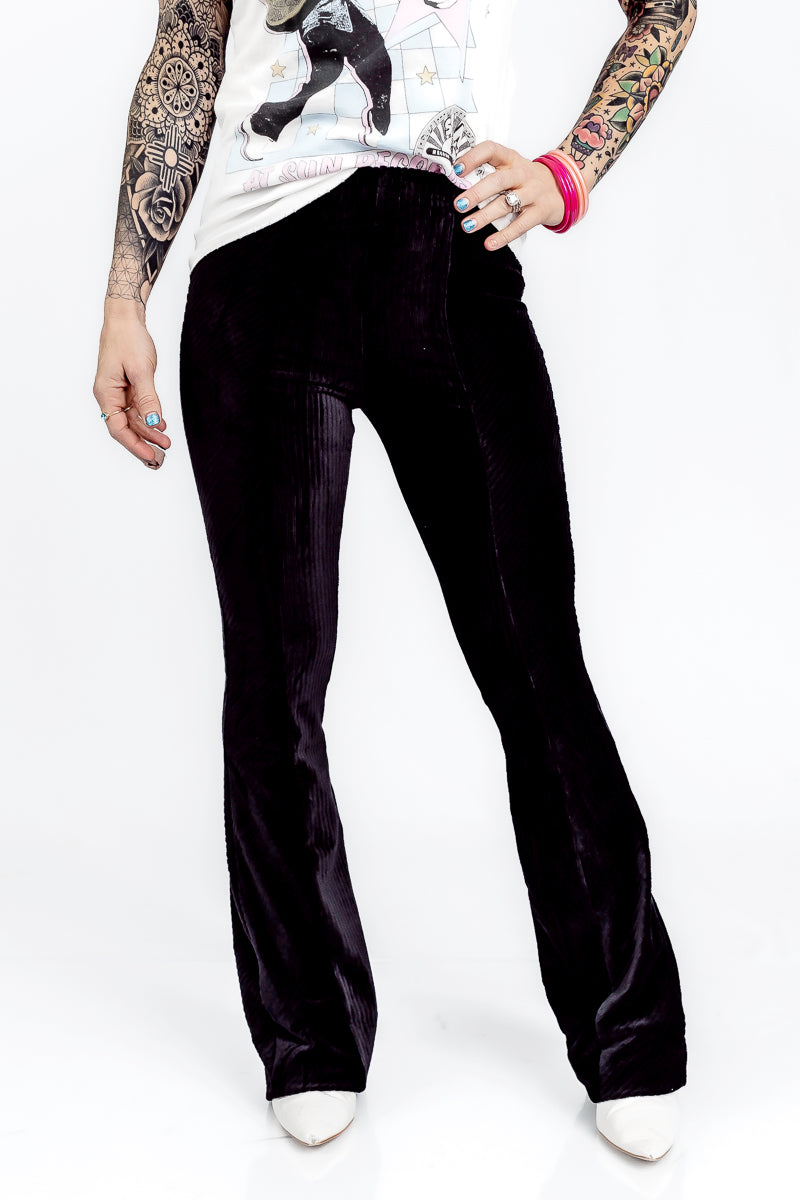 Walk The Runway Velvet Flare Black Pant- P42