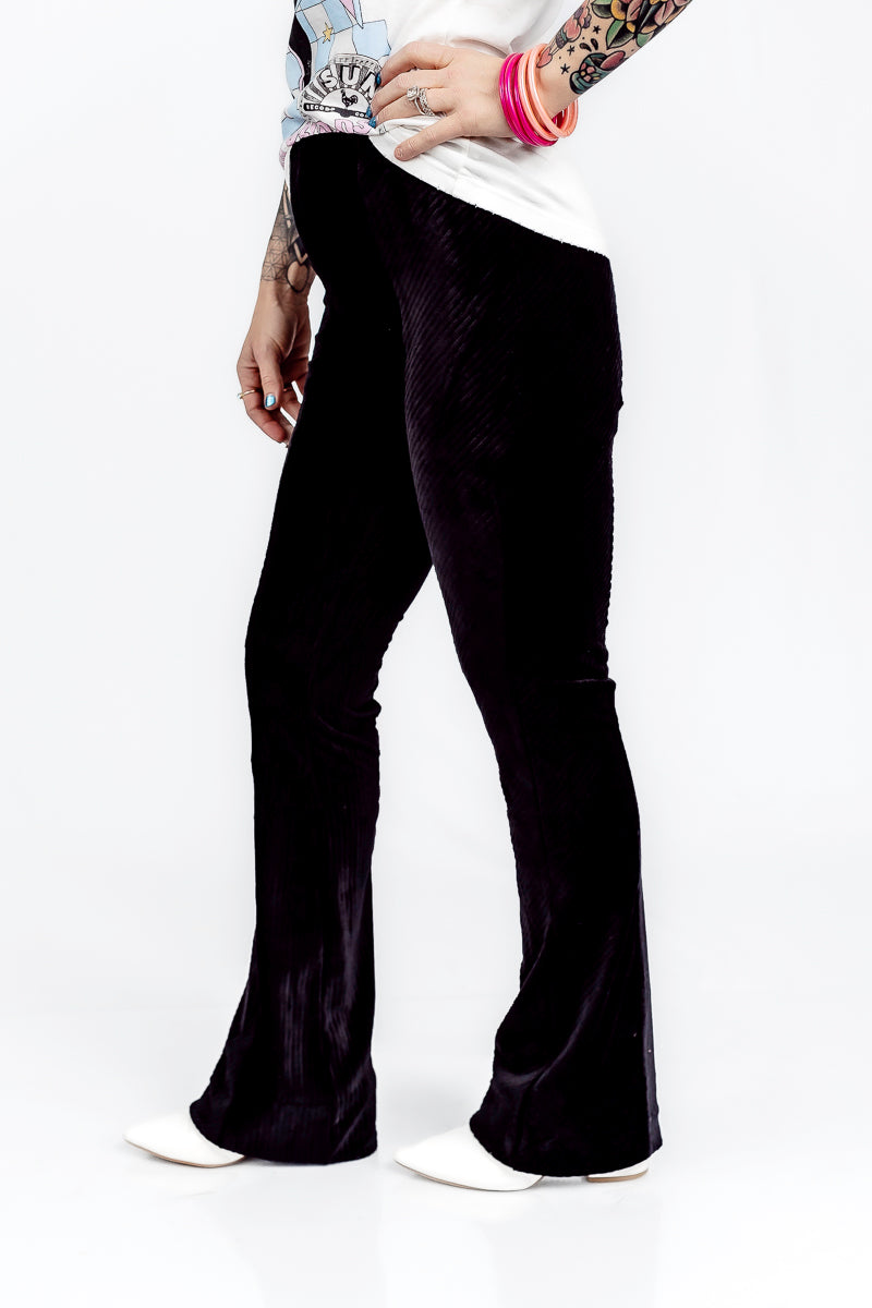 Walk The Runway Velvet Flare Black Pant- P42