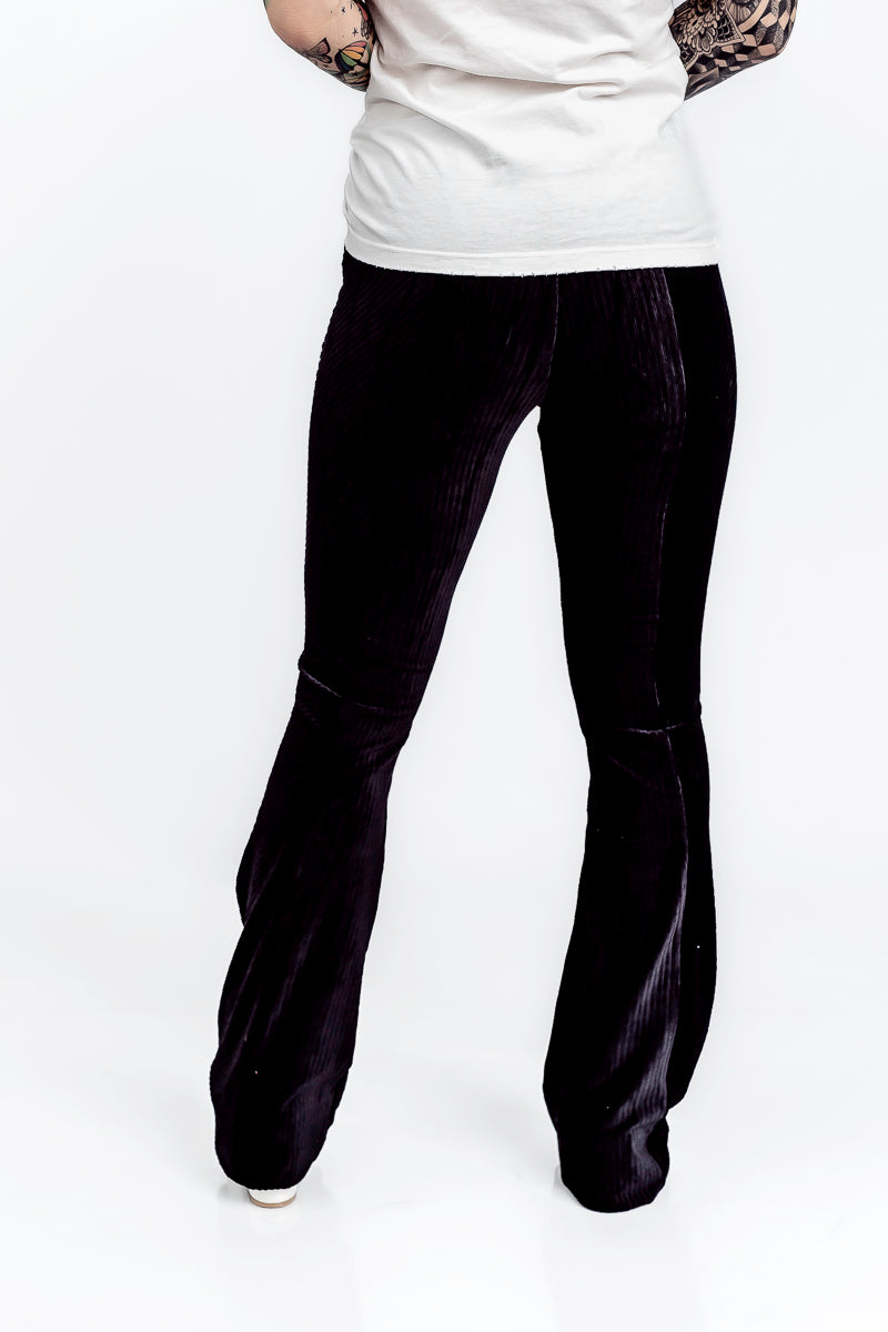 Walk The Runway Velvet Flare Black Pant- P42