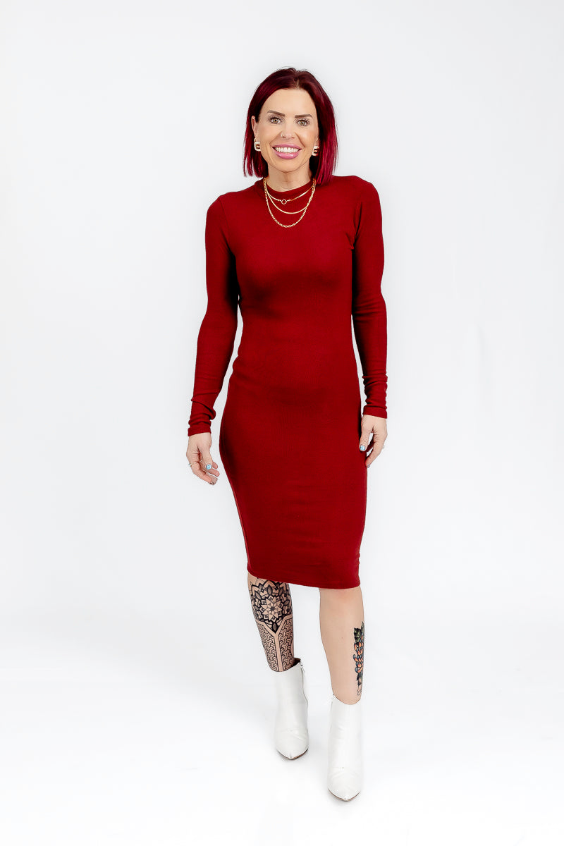 All That Sass Long Sleeve Midi Dress- D11