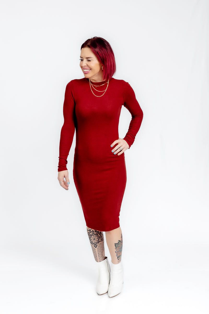 All That Sass Long Sleeve Midi Dress- D11