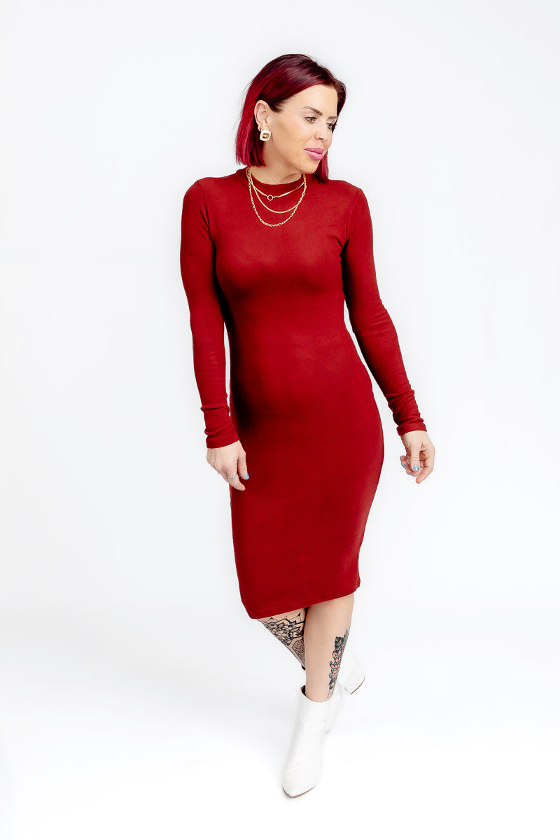 All That Sass Long Sleeve Midi Dress- D11