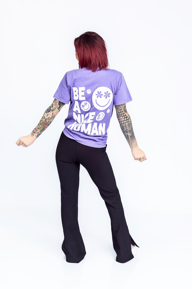 Be A Nice Human Violet Comfort Color Graphic Tee- T195