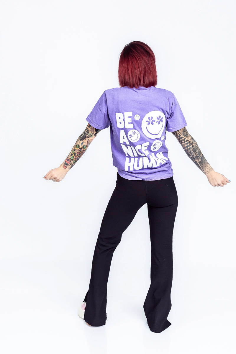 Be A Nice Human Violet Comfort Color Graphic Tee- T195