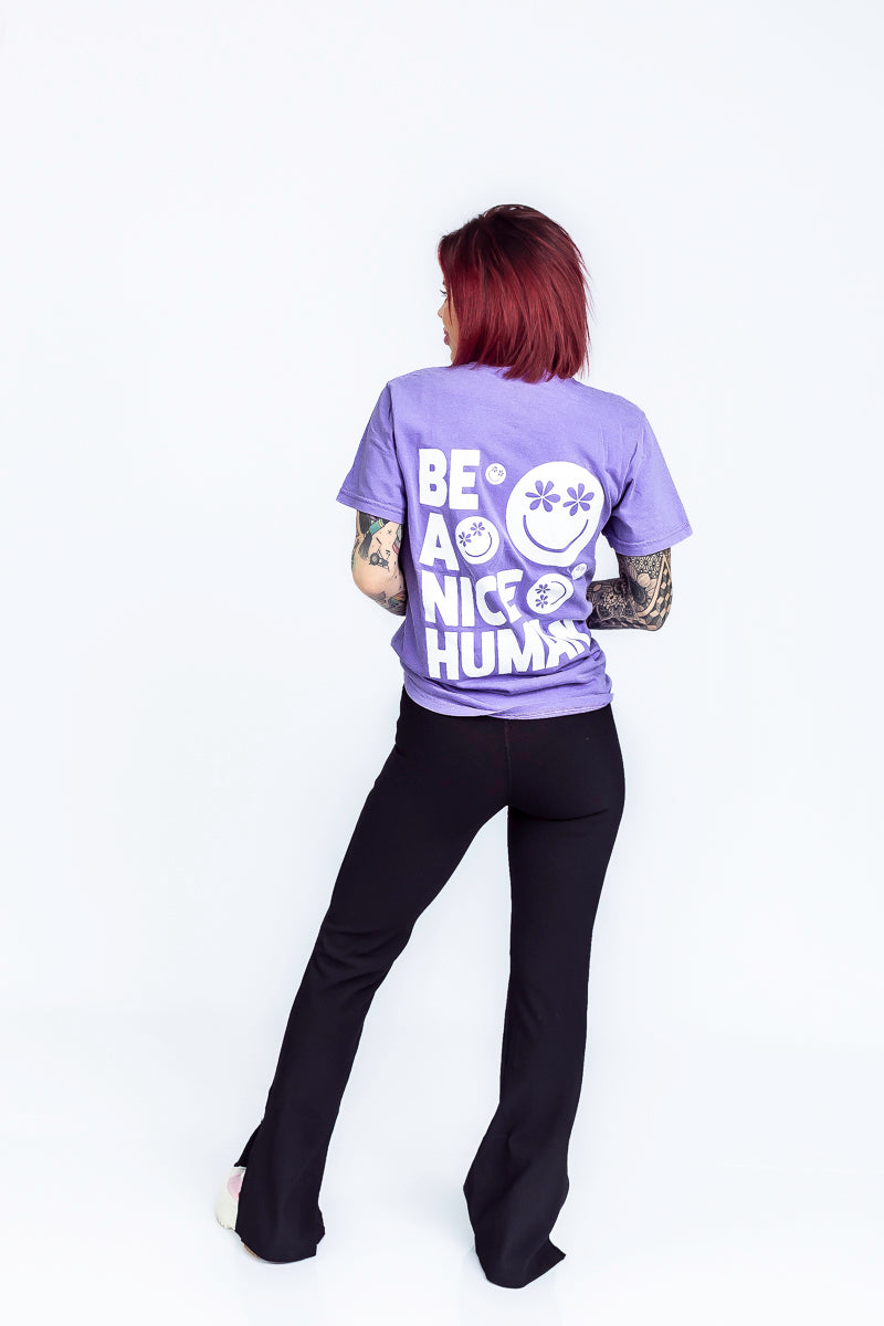 Be A Nice Human Violet Comfort Color Graphic Tee- T195