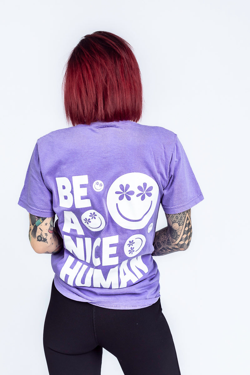 Be A Nice Human Violet Comfort Color Graphic Tee- T195