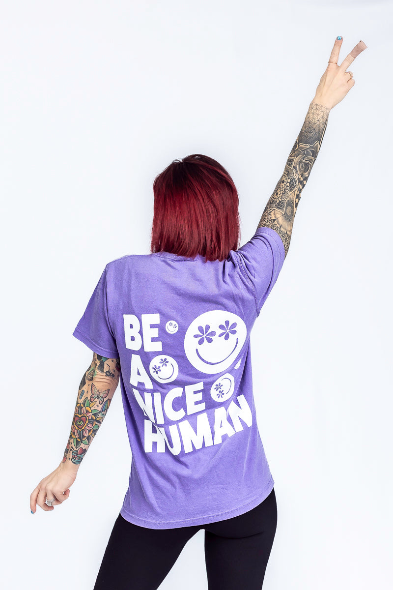 Be A Nice Human Violet Comfort Color Graphic Tee- T195