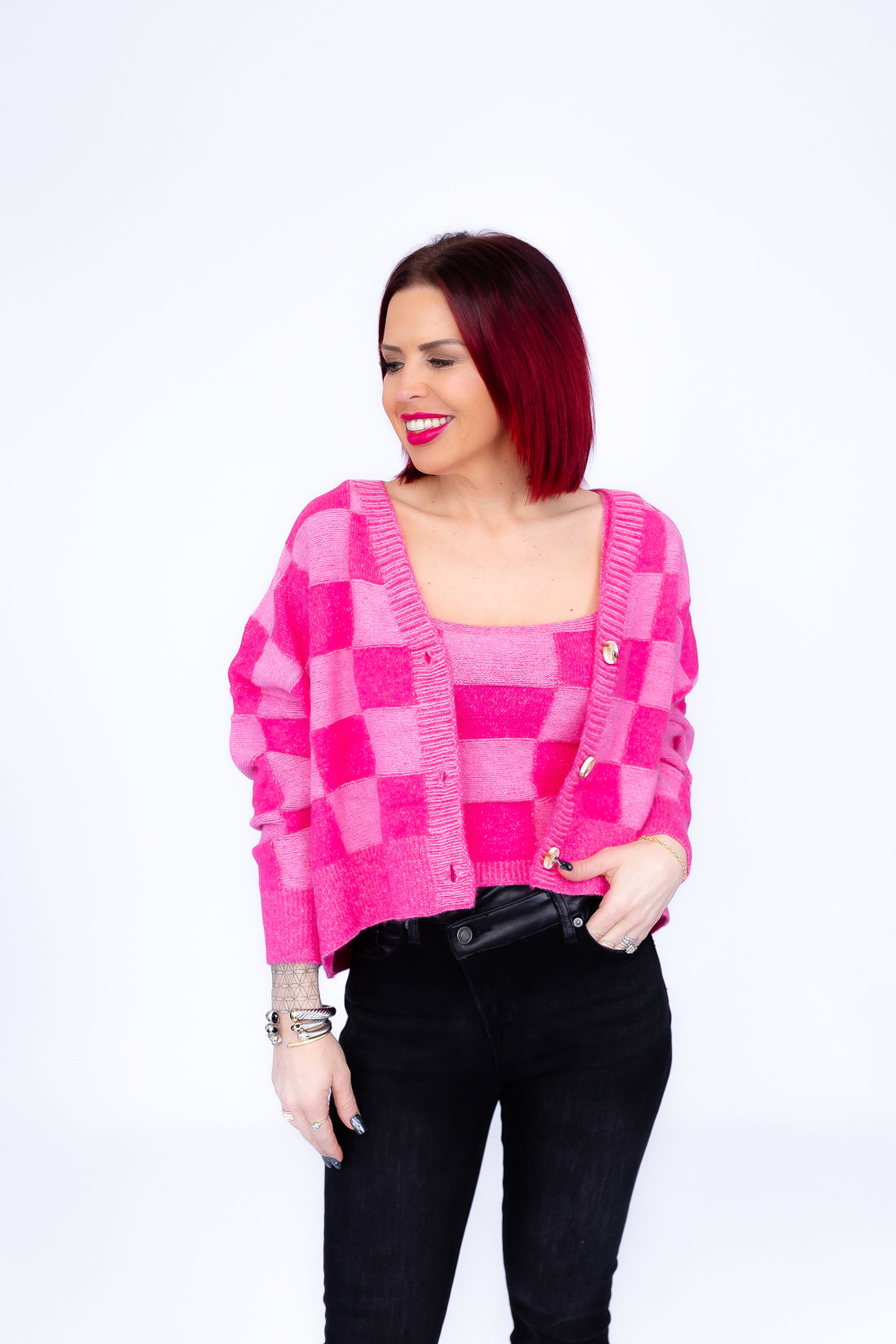 Stay In Check Pink Cardigan - O50