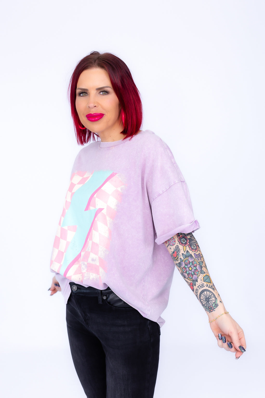 Light It Up Pastel Purple Mineral Wash Graphic Tee - T202